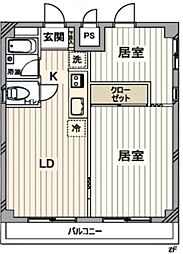 サンフルハイツ 2LDKの間取図画像