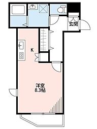 ボヌール北谷 3階1Kの間取り