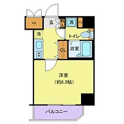 東急池上線 千鳥町駅 徒歩3分の賃貸マンション 6階1Kの間取り