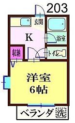 ビバカレッジ 2階1Kの間取り