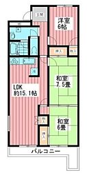 エクセレンス我孫子 2階3LDKの間取り