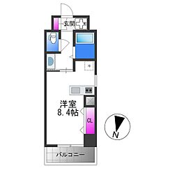カシェット緑橋 11階ワンルームの間取り