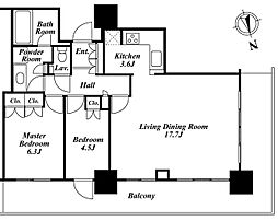 リエトコートアルクスタワー 10階2LDKの間取り
