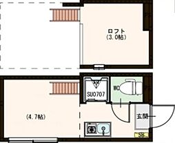 ハーモニーテラス潮見 1階ワンルームの間取り