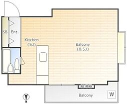 リバティヒル 2階ワンルームの間取り