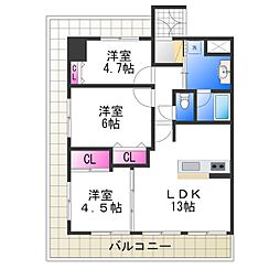 フェニックス堺東 3LDKの間取図画像