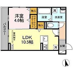 D-Crinum沼津 岡宮 3階1LDKの間取り