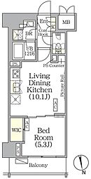 ザ・パークハビオ神楽坂レジデンスサウス 10階1LDKの間取り