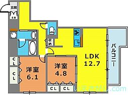エル・イソベ三宮 8階2LDKの間取り