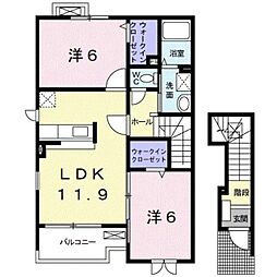 フォレスタ・高松　II 2階2LDKの間取り