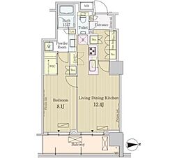 パークアクシス池田山 8階1LDKの間取り