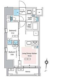 プレディアコート錦糸町スカイビュー 10階2LDKの間取り