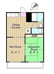 グリーンハイム小形3 1階2DKの間取り