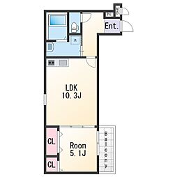 ラフィーネ石本II 2階1LDKの間取り