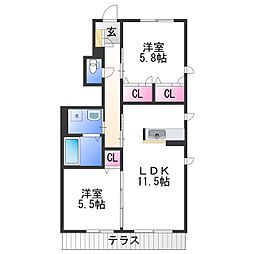 南海加太線 西ノ庄駅 徒歩12分の賃貸アパート 1階2LDKの間取り