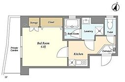 都営浅草線 五反田駅 徒歩4分の賃貸マンション 1階1Kの間取り