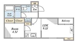 ラ・ソラリス 1階1LDKの間取り