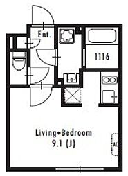GRAN PASEO 中目黒 West 3階ワンルームの間取り