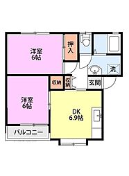 ファミリーハイツB 2DKの間取図画像
