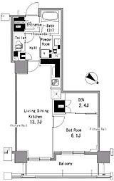 パークアクシス日本橋浜町 1LDKの間取図画像