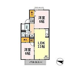 グランシャリオ結B 2LDKの間取図画像