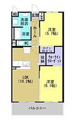 クレスト郡山 2LDKの間取図画像