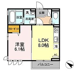 ガーネット 1LDKの間取図画像