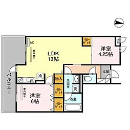 JR福知山線 伊丹駅 徒歩18分の賃貸アパート 3階2LDKの間取り