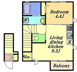 メゾン朝日 2階1LDKの間取り