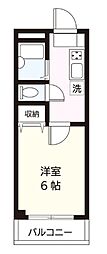 中道ハイツ 1階1Kの間取り