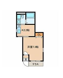 メゾン落合 1階1Kの間取り