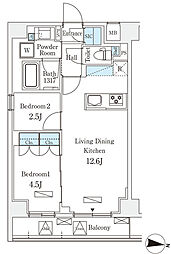 ラティエラ中野新井 2LDKの間取図画像