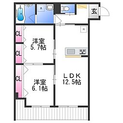 ユアメゾン加茂 3階2LDKの間取り
