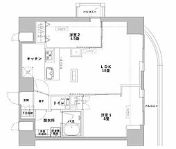プライムアーバン千住 4階2LDKの間取り