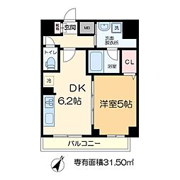 VEGA SANWA 2階1DKの間取り