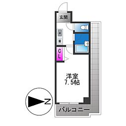 コートビュータワー 1Kの間取図画像