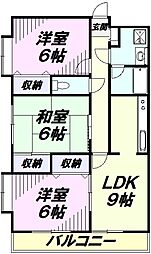 ノーブル梨子ノ木戸 3DKの間取図画像