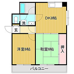 コーポ一宮2 2DKの間取図画像