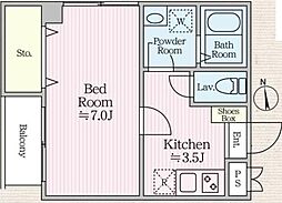 アーク鐘ヶ淵 2階1Kの間取り