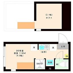 ハーモニーテラス 平井X 2階ワンルームの間取り