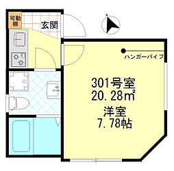 ノーブル四ツ木 3階1Kの間取り
