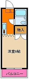 しゃとる河辺 2階1Kの間取り