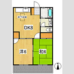 コーポ鉢の木 1階2DKの間取り