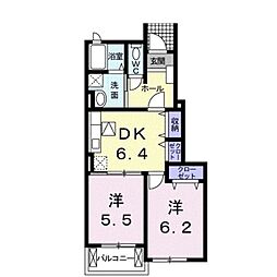 ソレアード・アヤ 1階2DKの間取り