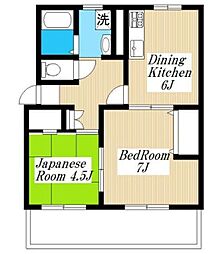 横浜保土ケ谷ハイツ2号棟 2DKの間取図画像