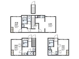 JR中央線 高尾駅 徒歩6分の賃貸アパート 1階1Kの間取り