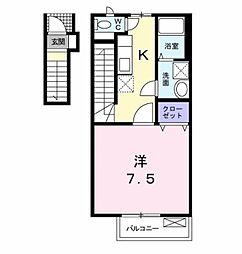 メゾンフドー 2階1Kの間取り