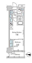 パークアクシス木場キャナル　ウエスト 6階1DKの間取り