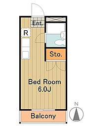 多摩都市モノレール 大塚・帝京大学駅 徒歩9分の賃貸マンション 2階1Kの間取り