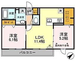 ロイジェントパークス レイクタウンIII H 3階2LDKの間取り